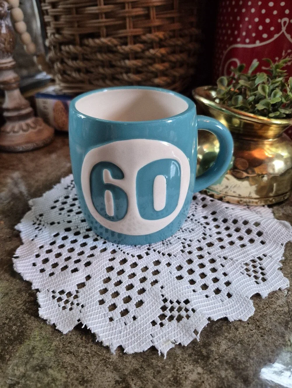 ❤️‍🔥Hallmark 60th Birthday Large Ceramic Coffee Mug Turquoise Teal Blue
